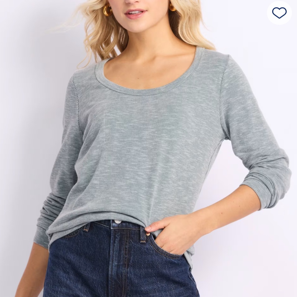 Staccato Ribbed Scoop Neck Long Sleeve Knit Top - Green - Petite Small